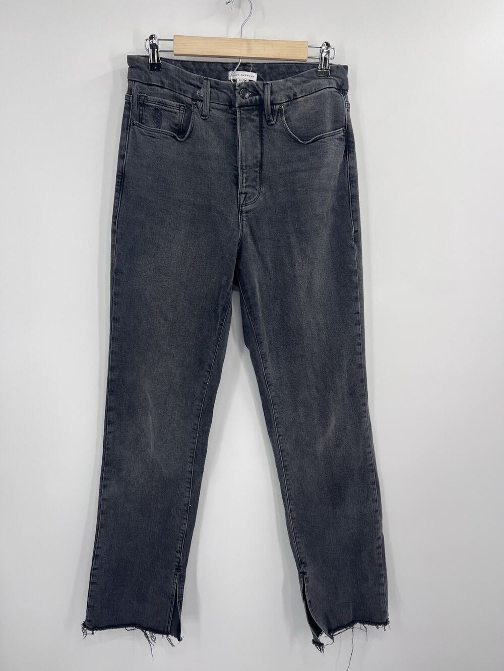 Good American Good Boy high Waist Straight Split Ankle Black Jeans 6/28